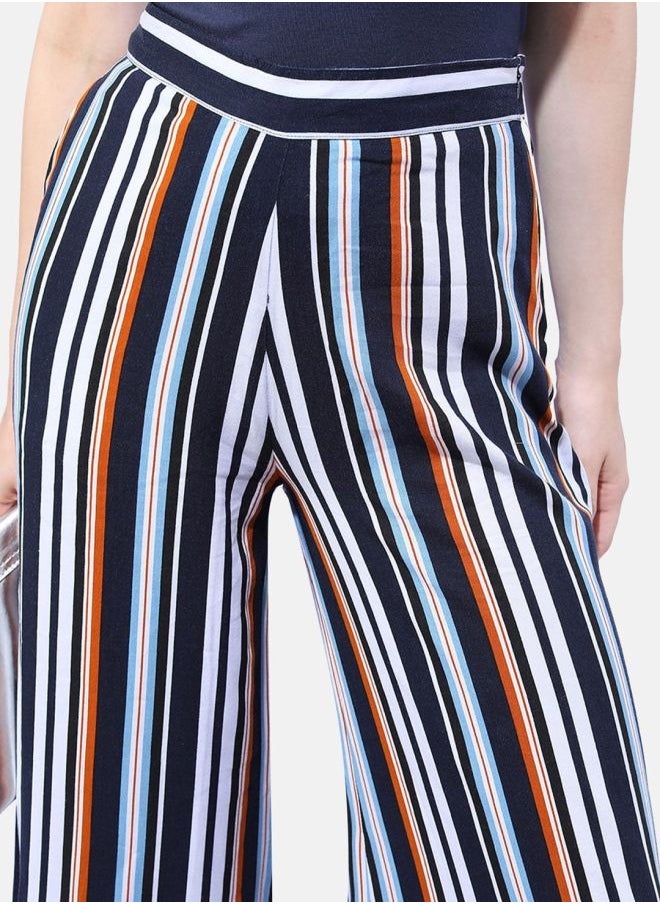 Freehand - Women Flared Striped Mid-Rise Wide Leg Pants - Image 1