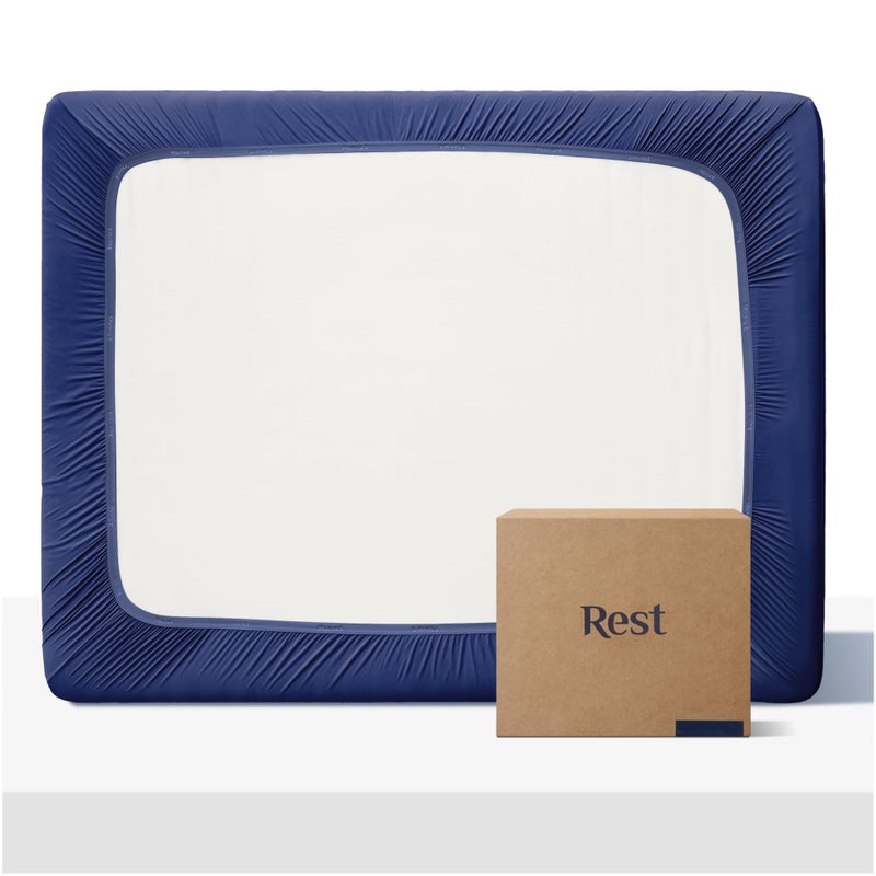 Rest REST Evercool+ Fitted Sheet  Queen Size  Midnight Blue  15"" Deep (up to 18)  Breathable Bedding for Hot Sleeper and Night Sweats  Bed Sheet with Ionic+ Self-Cleaning Silver Yarn for Sensitive Skin  - Image 1