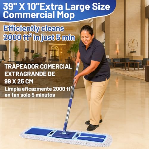 EHADOO 36" Commercial Dust Mop: Dry Dust Broom for Hardwood Floors Cleaning - 2 Mop Pads 59" Long Handle Heavy Duty Frame - Industrial Professional Cleaning Supplies for Hotel Warehouse School Janitor - Image 3