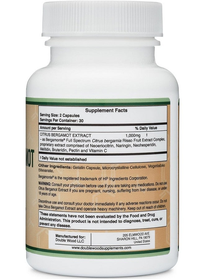 Citrus Bergamot Supplement - Only Patented, Clinically Proven Bergamot Extract - 1,000mg Servings (Sourced from Italy) (60 Capsules) by Double Wood