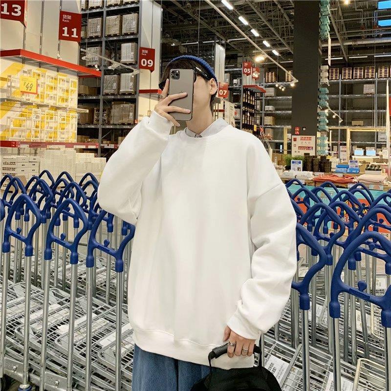 Mens Loose Trendy Fleece-lined Sweatshirt Autumn New Yellow - Image 2