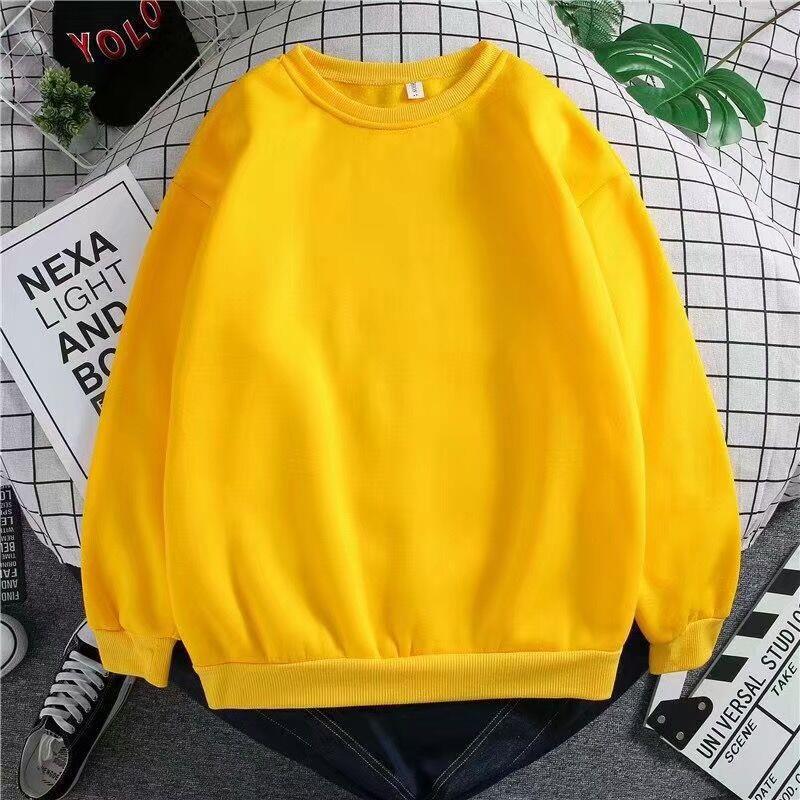Mens Loose Trendy Fleece-lined Sweatshirt Autumn New Yellow - Image 1