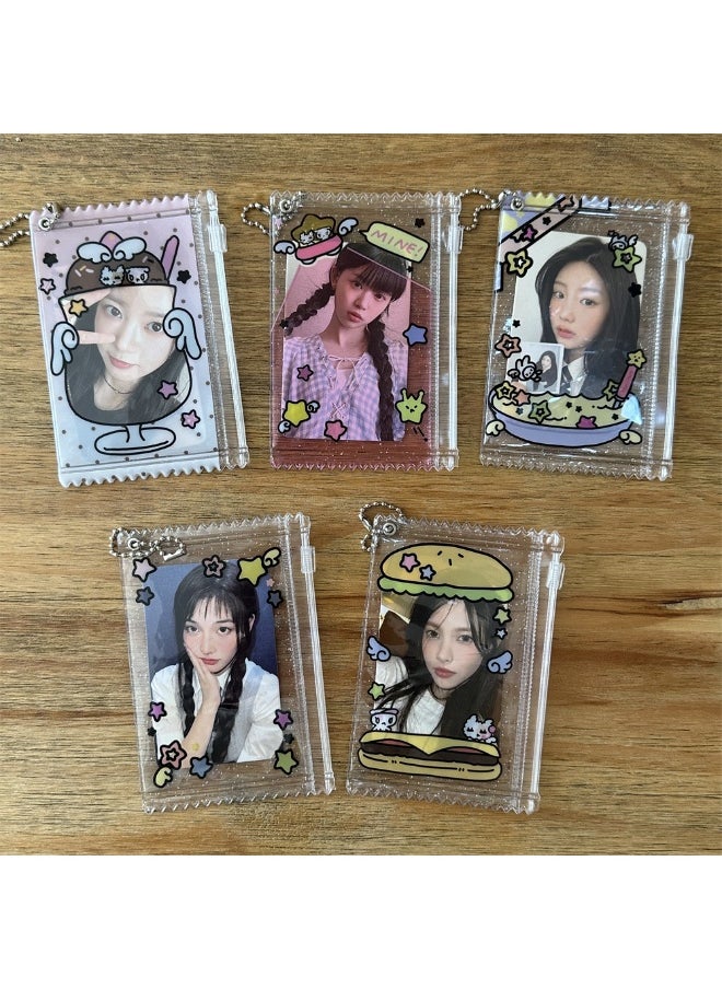 NIBEMINENT 1 - Piece Hamburger Stars Kpop Photo Card Holder Pendant Key Chain ID Badge Holder ID Card Holder Photo Card Protector for School ID Office ID Access Card for Women Girls  - Image 2