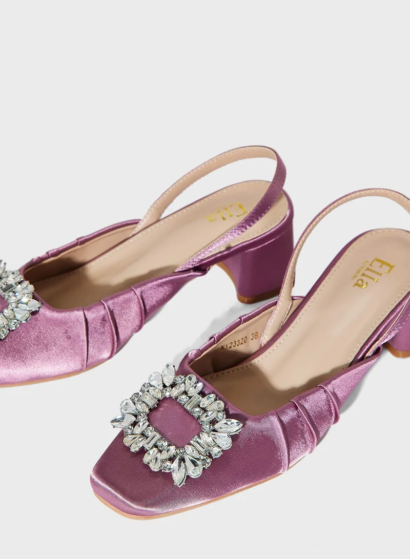 Ella Limited Edition Silk Embellished  Heeled Mule