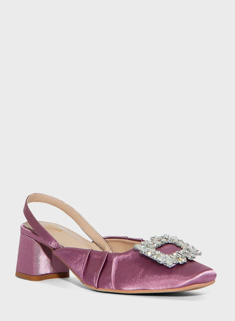 Ella Limited Edition Silk Embellished  Heeled Mule