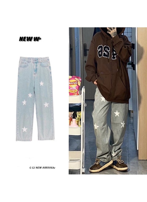 American Vibe Oversized Star Jeans for Men Blue