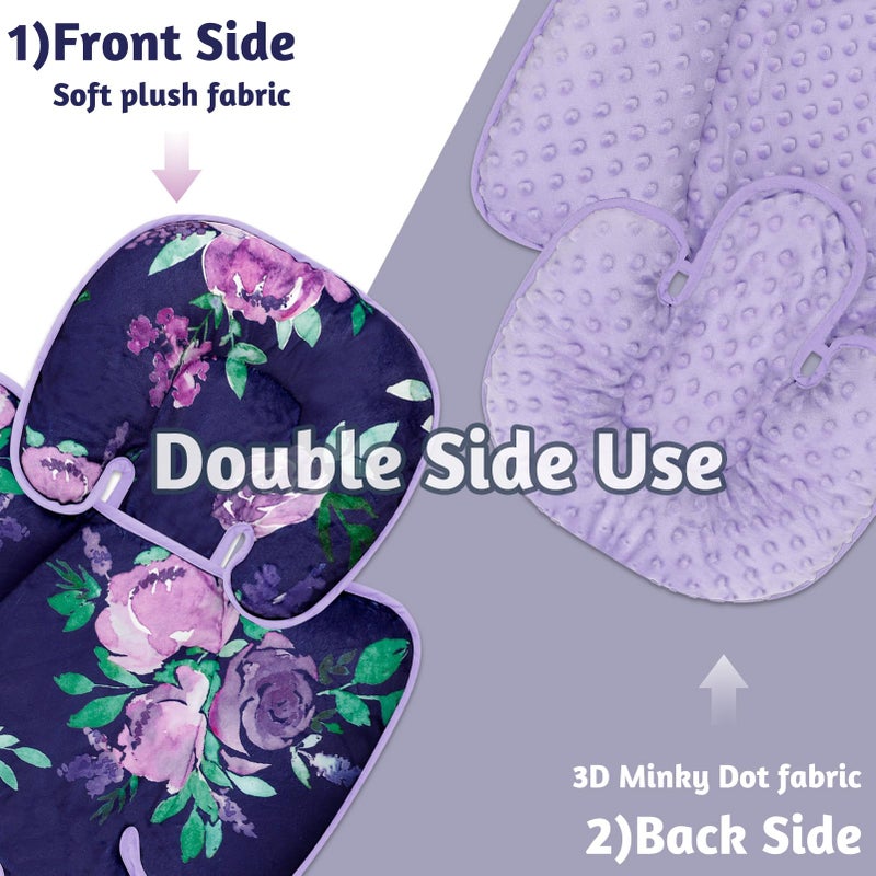 TANOFAR Carseat Head Support for Newborn, Soft Infant Car Seat Head Neck Body Support, Baby Car Seat Cushion Perfect for Car Seat, Stroller, Bouncer, 2-in-1 Reversible, Purple Floral - Image 2