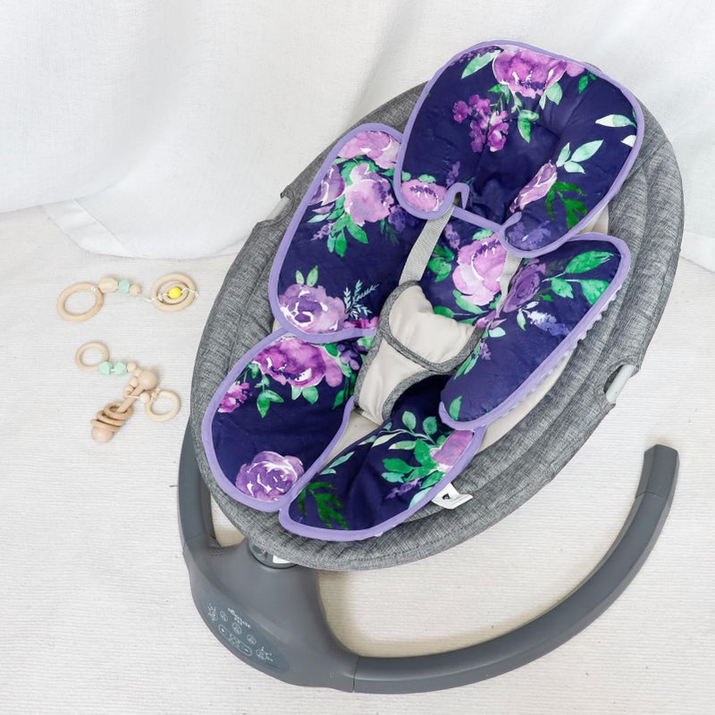 TANOFAR Carseat Head Support for Newborn, Soft Infant Car Seat Head Neck Body Support, Baby Car Seat Cushion Perfect for Car Seat, Stroller, Bouncer, 2-in-1 Reversible, Purple Floral - Image 4