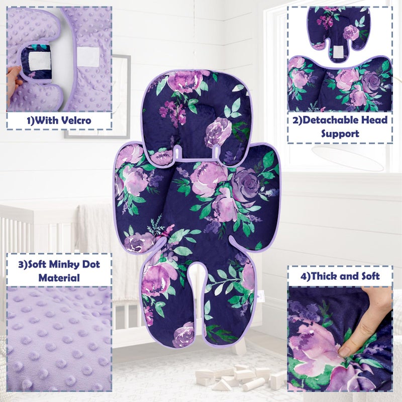 TANOFAR Carseat Head Support for Newborn, Soft Infant Car Seat Head Neck Body Support, Baby Car Seat Cushion Perfect for Car Seat, Stroller, Bouncer, 2-in-1 Reversible, Purple Floral - Image 5