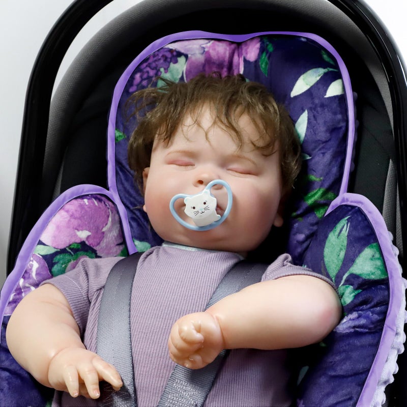 TANOFAR Carseat Head Support for Newborn, Soft Infant Car Seat Head Neck Body Support, Baby Car Seat Cushion Perfect for Car Seat, Stroller, Bouncer, 2-in-1 Reversible, Purple Floral - Image 3
