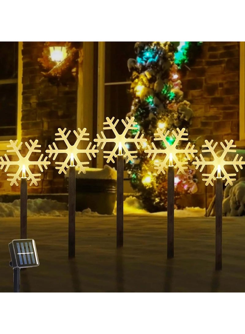 AUTOYSUR Christmas Snowflake Pathway Lights, 5 Pack Solar Christmas Stake Markers with Cool White Fairy Lights for Outdoor Holiday Walkway Patio Garden Christmas Decorations (5PCS-Warm White-Snow) - Image 2