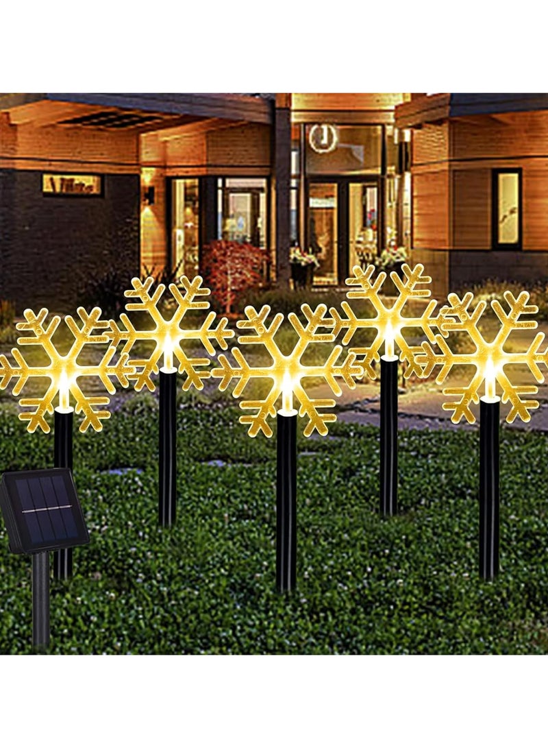 AUTOYSUR Christmas Snowflake Pathway Lights, 5 Pack Solar Christmas Stake Markers with Cool White Fairy Lights for Outdoor Holiday Walkway Patio Garden Christmas Decorations (5PCS-Warm White-Snow) - Image 1