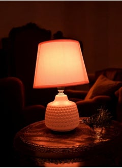 BABAZAM Bedside Table Night Lamp with Fabric Hood for Bedroom Offices Study & Living Room Pink  - Image 3