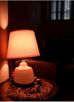 BABAZAM Bedside Table Night Lamp with Fabric Hood for Bedroom Offices Study & Living Room Pink  - Image 4