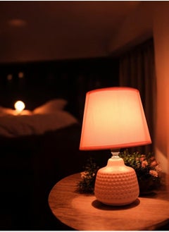 BABAZAM Bedside Table Night Lamp with Fabric Hood for Bedroom Offices Study & Living Room Pink  - Image 5