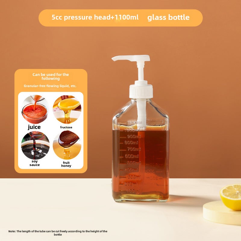 Manual Press Sugar Dispenser Large Capacity Milk Tea Shop [Glass] 5cc +1100ml glass bottle body 