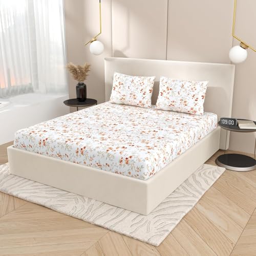 Plumora 100% Cotton Bed Sheet for Queen Size Bed, 1 Bed Sheet (90x100 Inches) with 2 Pillow Covers, Premium 240 TC Bedsheet for Double Bed (Cherry Blossom, Queen) - Image 2