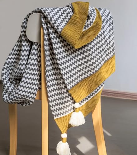ELASAD Grey Striped Throw Blanket with Tassels, Knitted Soft Boho Blanket for Couch, Sofa, Bed & Living Room - All Seasons (47.5x60 Inch) - Image 5