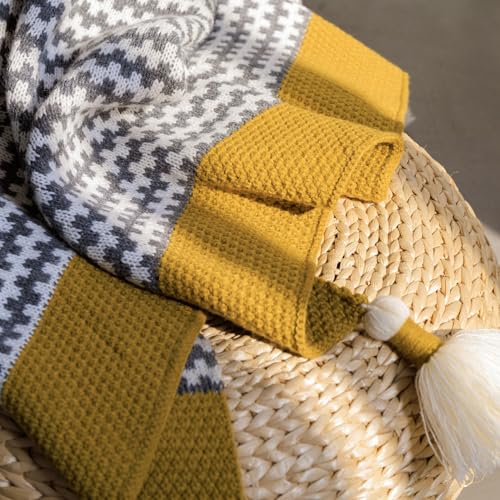 ELASAD Grey Striped Throw Blanket with Tassels, Knitted Soft Boho Blanket for Couch, Sofa, Bed & Living Room - All Seasons (47.5x60 Inch) - Image 3
