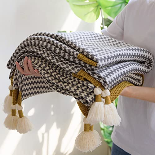 ELASAD Grey Striped Throw Blanket with Tassels, Knitted Soft Boho Blanket for Couch, Sofa, Bed & Living Room - All Seasons (47.5x60 Inch) - Image 2