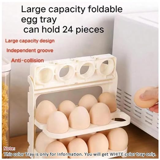 NETZILLA NAVA PAVA Plastic 3 Layer Foldable Egg Storage Box Refrigerator Side Door Storage Folding 3 Layer Egg Storage Box 24 Grid Egg Storage Tray 1 Pcs - Image 2