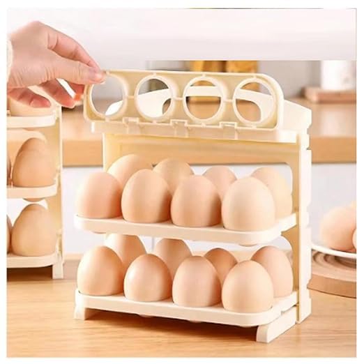 NETZILLA NAVA PAVA Plastic 3 Layer Foldable Egg Storage Box Refrigerator Side Door Storage Folding 3 Layer Egg Storage Box 24 Grid Egg Storage Tray 1 Pcs - Image 1
