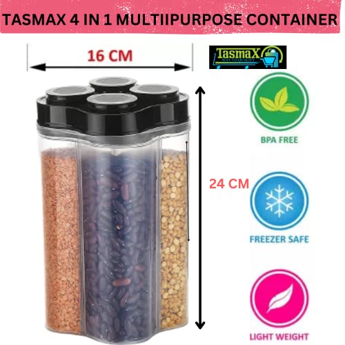 TASMAX 4-in-1 Kitchen Storage Box Set – Plastic Containers for Kitchen Storage | Multipurpose Jars & Boxes for Spices, Grains & Snacks | Durable & Space-Saving Design (Pack of 1) - Image 2