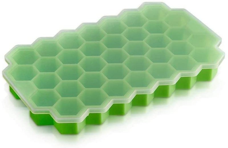 AIMERS Ice Cube Trays AIMERS Silicone Ice Tray with Removable Lid Easy Release Flexible Ice Cube Molds 37 Cubes per Tray for Cocktail Whiskey Baby Food Multicolor Ice Tray with Plastic Lid - Image 1