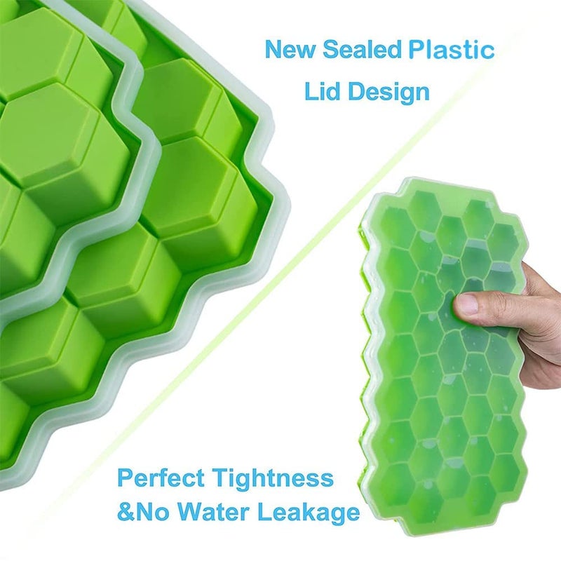 AIMERS Ice Cube Trays AIMERS Silicone Ice Tray with Removable Lid Easy Release Flexible Ice Cube Molds 37 Cubes per Tray for Cocktail Whiskey Baby Food Multicolor Ice Tray with Plastic Lid - Image 2