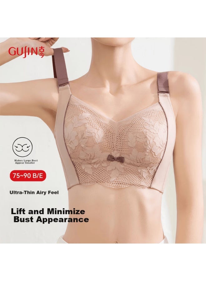 Gujin Summer Lightweight Lace Bra Breathable Backless Push-up Supportive Full Cup Bra For Large Bust - Image 1