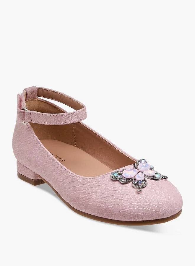 JUNIORS Girls Butterfly Embellished Ballerina Shoes with Hook and Loop Closure