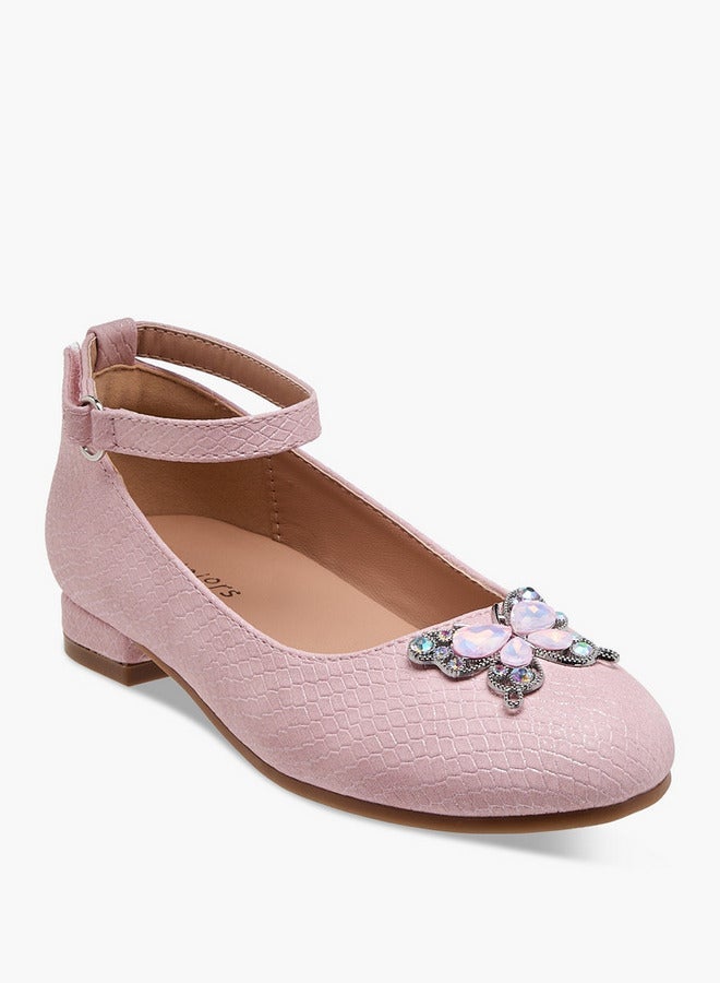 جونيورز حذاء باليرينا بناتي مزين بفراشة مع شريط لاصق - Image 2