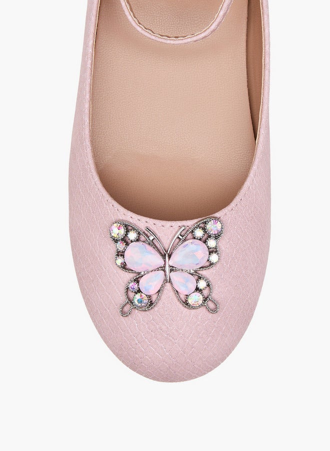 جونيورز حذاء باليرينا بناتي مزين بفراشة مع شريط لاصق - Image 4
