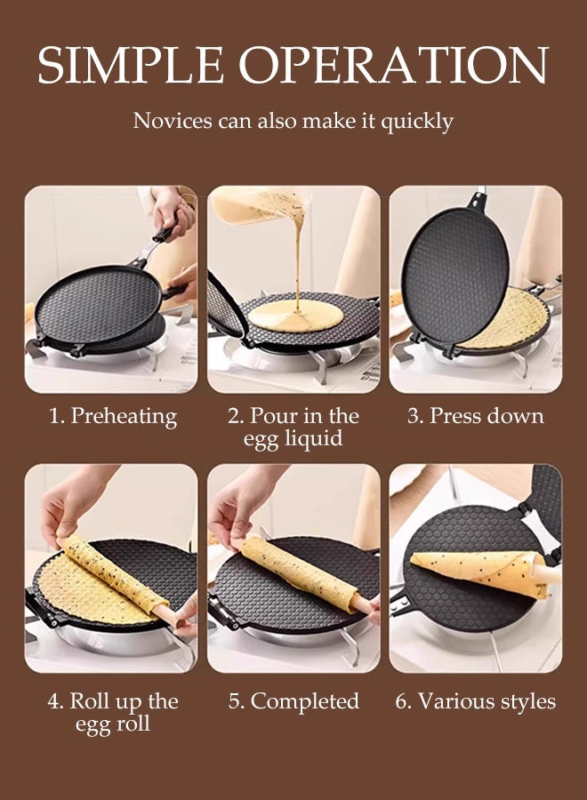 DUNISO Egg Roll Maker with Handle，Household Nonstick Waffle Cone Making Mold , Multifunctional Egg Roll Baking Tool,Double Sided Breakfast Machine for Kitchen - Image 3