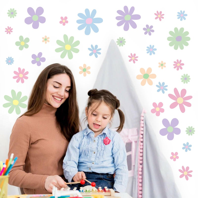 Sondeng 12 Sheets Daisy Wall Decals Boho Flower Wall Stickers Cute Kids Girls Room Decor Peel and Stick Floral Decals Toddler Nursery Playroom Living Room Bedroom Classroom Retro Hippie Decor Pastel Style - Image 4