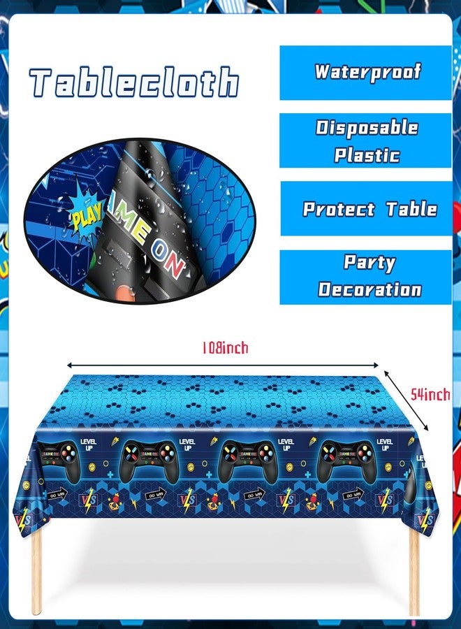 XXSCING 45Pcs Gamer Birthday Party Decorations - Gaming Party Supplies with Backdrop, Banner, Tablecloth, Balloons, Swirls & Cake Toppers for Video Game Theme, Blue - Image 4