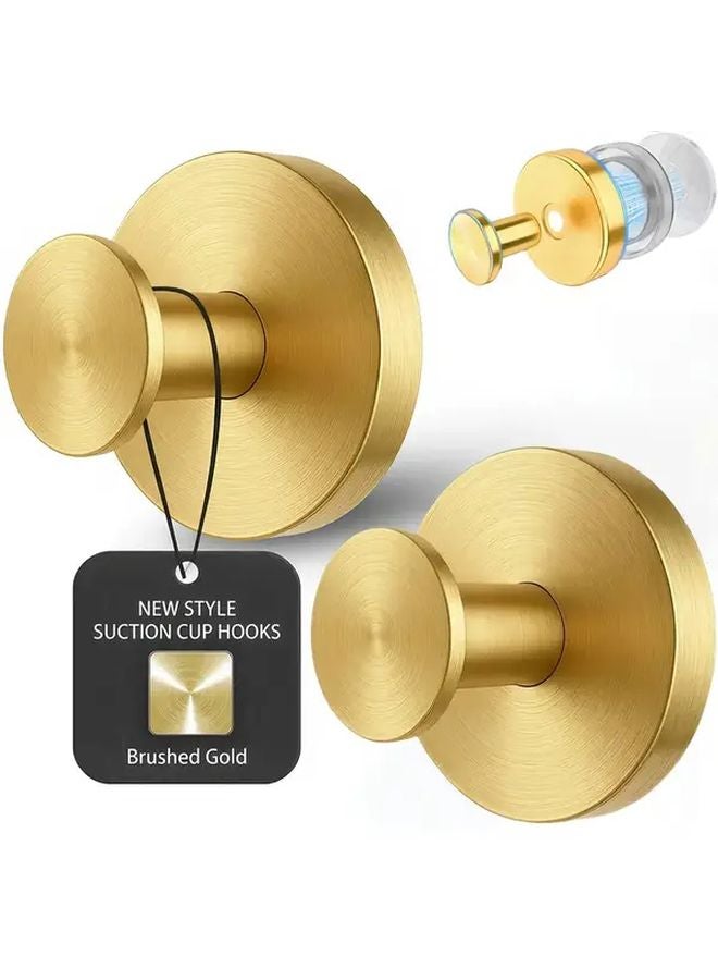 2pcs Brushed Golden Stainless Steel 304 Suction Cup Hooks 11 lbs Load Capacity No Drill - Image 1