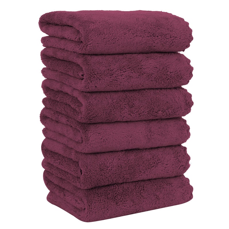MOONQUEEN 6 Pack Premium Hand Towels - Quick Drying - Microfiber Coral Velvet Highly Absorbent Towels - Multipurpose Use as Hotel, Bathroom, Shower, Spa, Hand Towel 16 x 28 inches (Burgundy) - Image 1