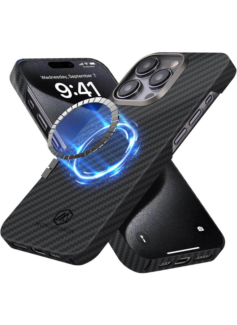 MONOCARBON Real Aramid Fiber [ULTRA SLIM] for iPhone 15 Pro MAX Case Cover [MagSafe Compatible] Lightweight Anti-Scratch - Matte Black  - Image 1