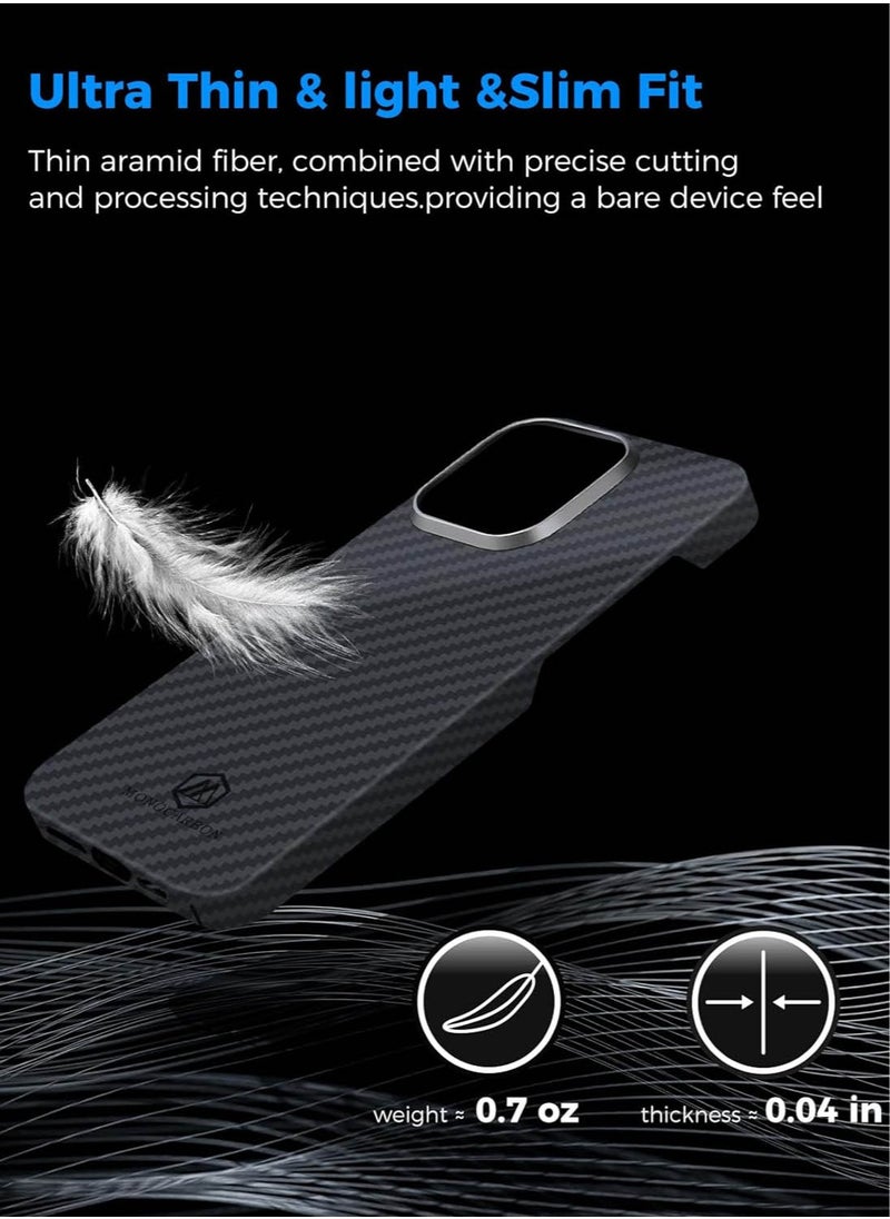 MONOCARBON Real Aramid Fiber [ULTRA SLIM] for iPhone 15 Pro MAX Case Cover [MagSafe Compatible] Lightweight Anti-Scratch - Matte Black  - Image 2