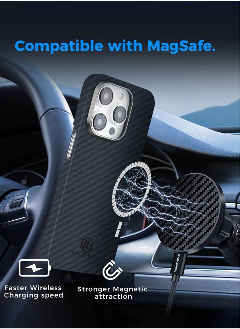 MONOCARBON Real Aramid Fiber [ULTRA SLIM] for iPhone 15 Pro MAX Case Cover [MagSafe Compatible] Lightweight Anti-Scratch - Matte Black  - Image 3