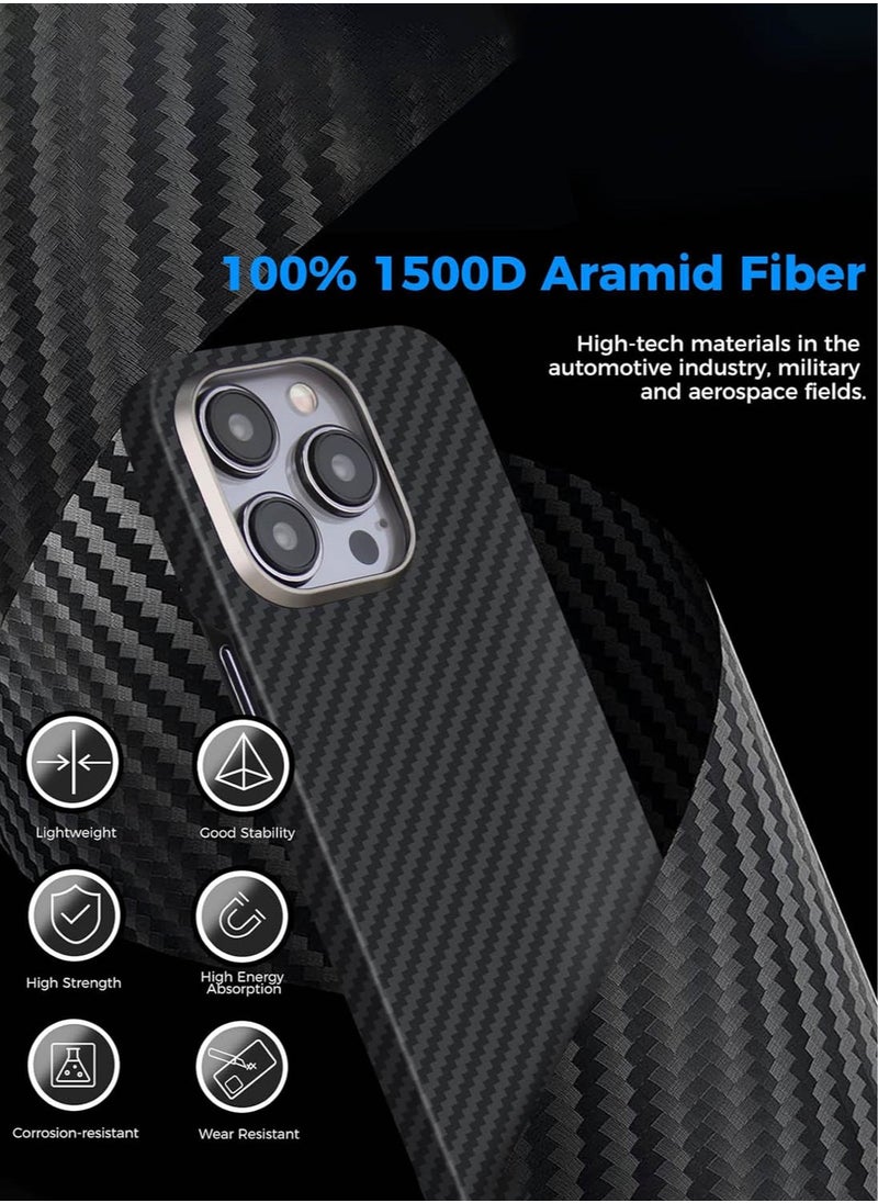 MONOCARBON Real Aramid Fiber [ULTRA SLIM] for iPhone 15 Pro MAX Case Cover [MagSafe Compatible] Lightweight Anti-Scratch - Matte Black  - Image 5