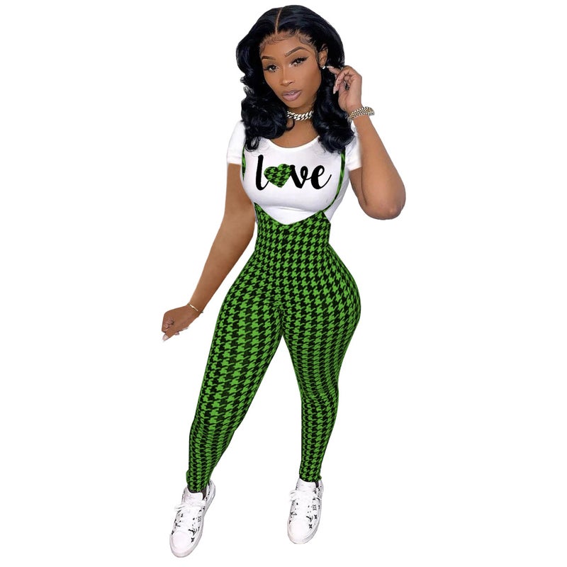 Fashion Printed Tee  Jumpsuit Set for Women Red -7  - Image 4