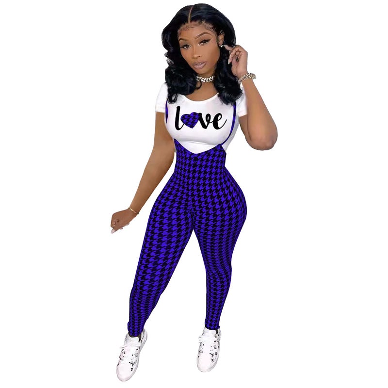 Fashion Printed Tee  Jumpsuit Set for Women Red -7  - Image 3