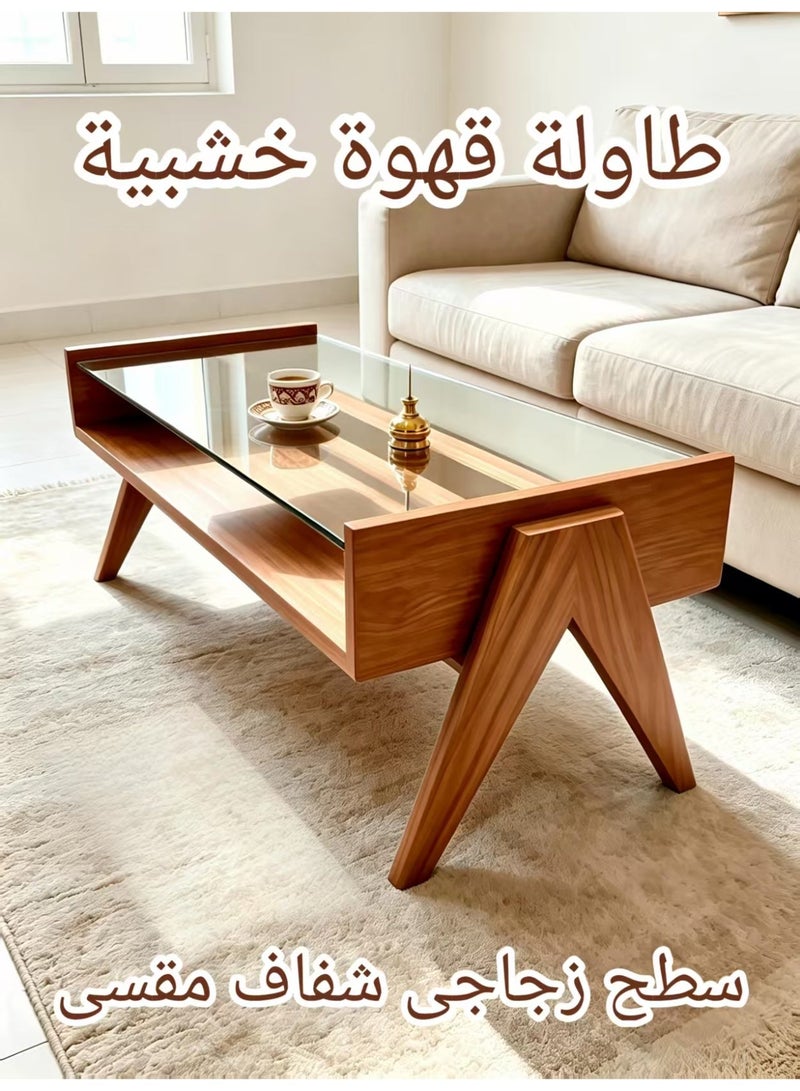 ChenDa Double‑Tier Rectangular Coffee Table, Wood & Glass Storage Center Table, Suitable for Home Living Room, Office Reception and Other Scenarios - Image 1