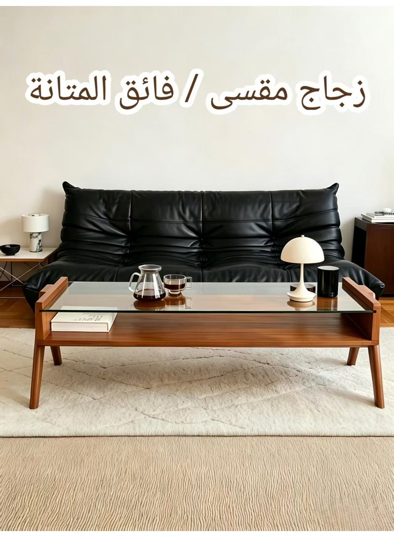 ChenDa Double‑Tier Rectangular Coffee Table, Wood & Glass Storage Center Table, Suitable for Home Living Room, Office Reception and Other Scenarios - Image 3