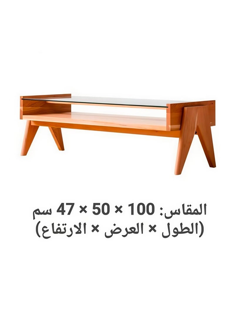 ChenDa Double‑Tier Rectangular Coffee Table, Wood & Glass Storage Center Table, Suitable for Home Living Room, Office Reception and Other Scenarios - Image 2