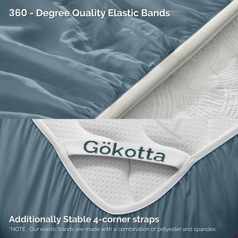 GOKOTTA Fitted Sheet Only - 16 Inch Pocket Bamboo Rayon Fitted Sheet  Super Soft and Cooling Bottom Sheet with 4 Elastic Corner Straps(Blue  Queen Size) - Image 4
