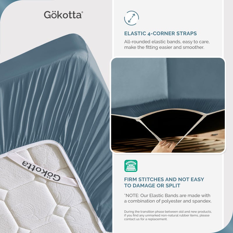 GOKOTTA Fitted Sheet Only - 16 Inch Pocket Bamboo Rayon Fitted Sheet  Super Soft and Cooling Bottom Sheet with 4 Elastic Corner Straps(Blue  Queen Size) - Image 3