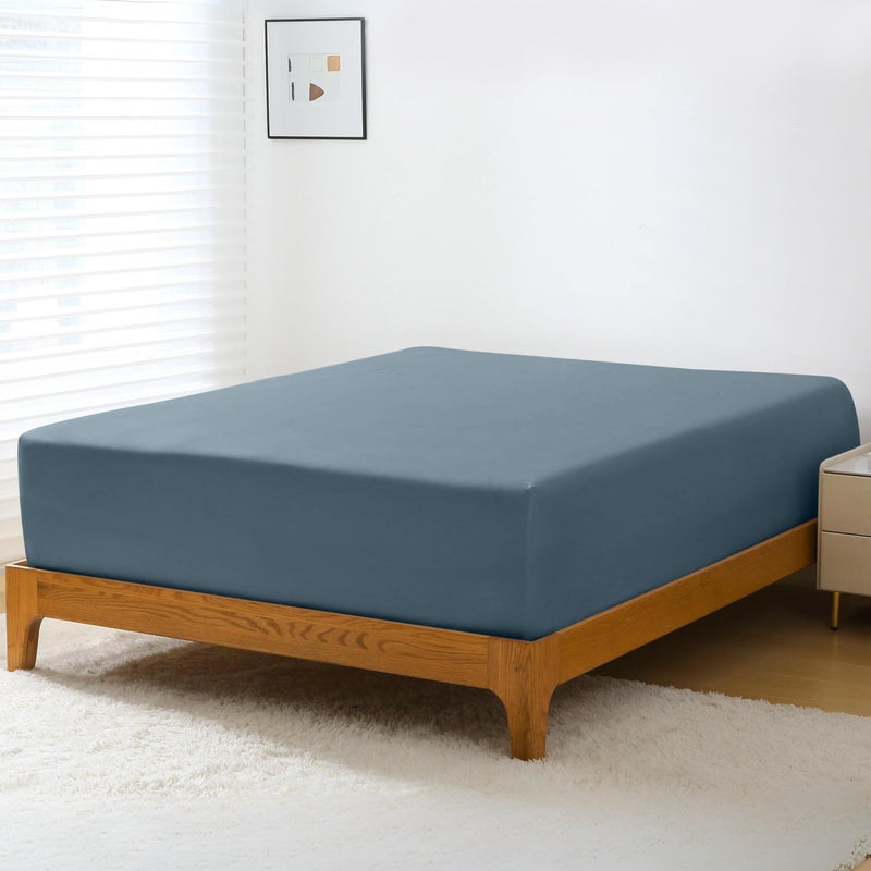 GOKOTTA Fitted Sheet Only - 16 Inch Pocket Bamboo Rayon Fitted Sheet  Super Soft and Cooling Bottom Sheet with 4 Elastic Corner Straps(Blue  Queen Size) - Image 1